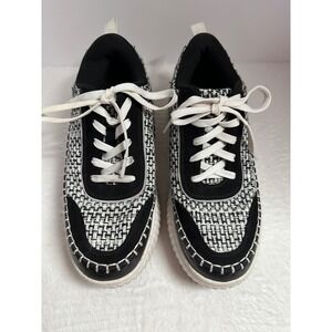 Dream Pairs Women's Black White Tweed Lace Up Sneakers Shoes Size 8